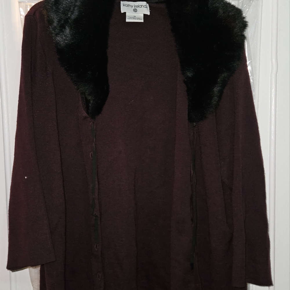 Kathy Ireland faux fur cardigan